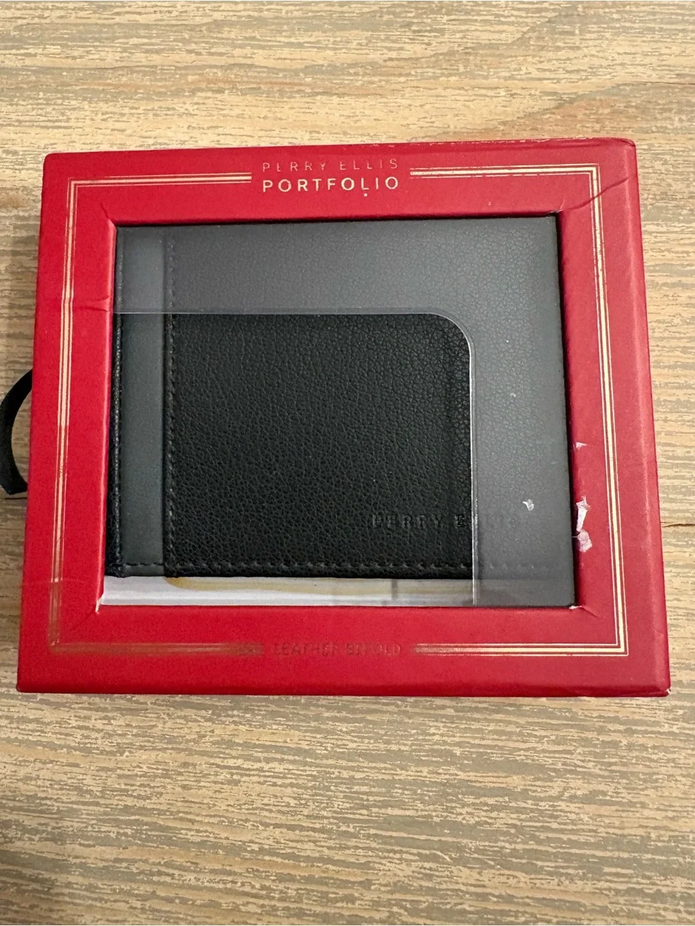 NWT Perry Ellis Black Leather Wallet with Contrast Stitching